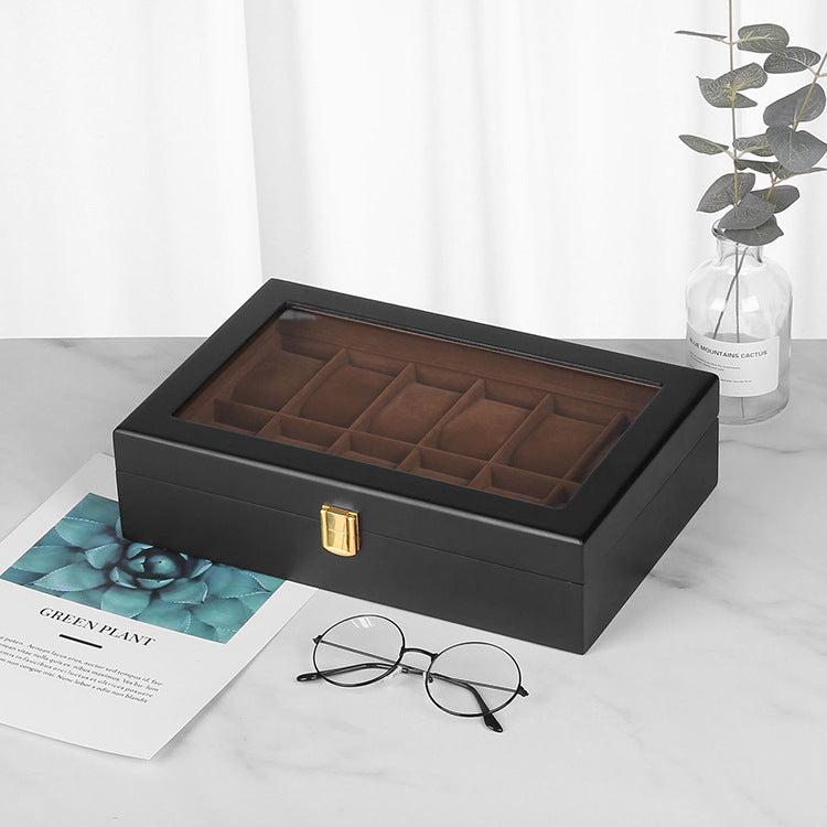 Black Matte Spray Finish 12-Slot Wooden Watch Box
