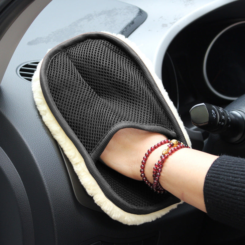 Faux Wool Double-sided Car Cleaning Gloves (1pc)